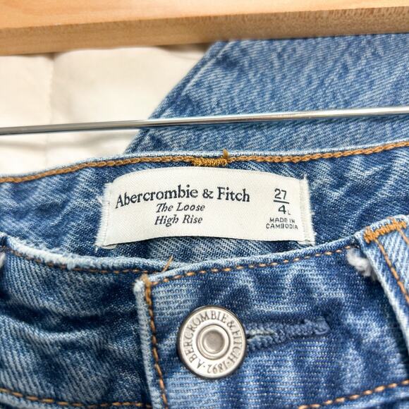 Abercrombie & Fitch The Loose High Rise Jeans Medium Wash Raw Hem 27/4L EUC - Picture 4 of 12